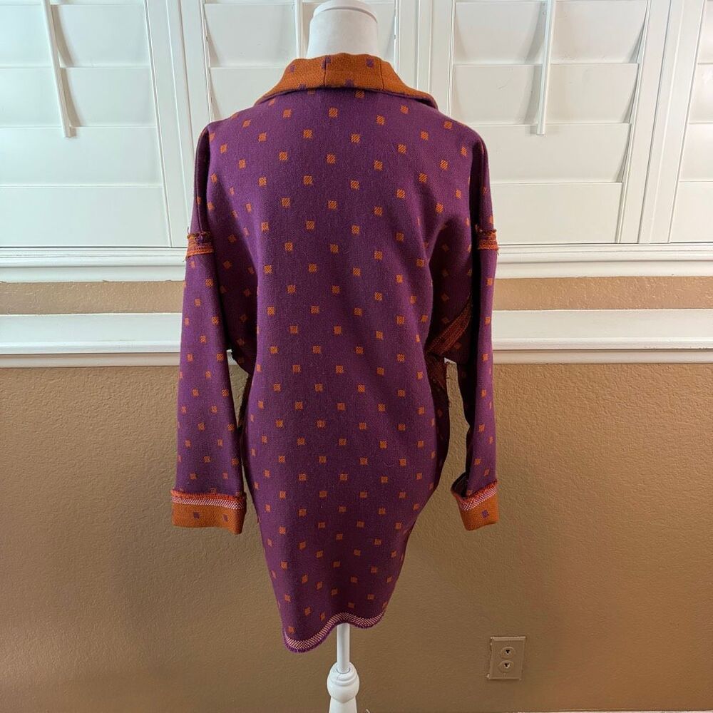 Vintage South American Handwoven Purple Rust Tapestry Jacket Blanket Boho Aztec - Picture 8 of 8
